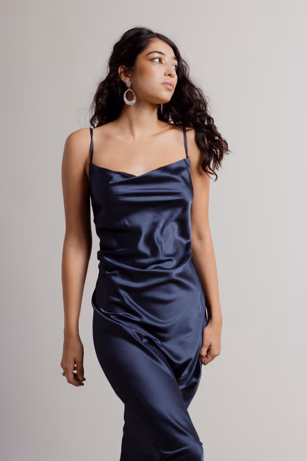 Cassie Satin Cowl Neck Midi Dress - Slate