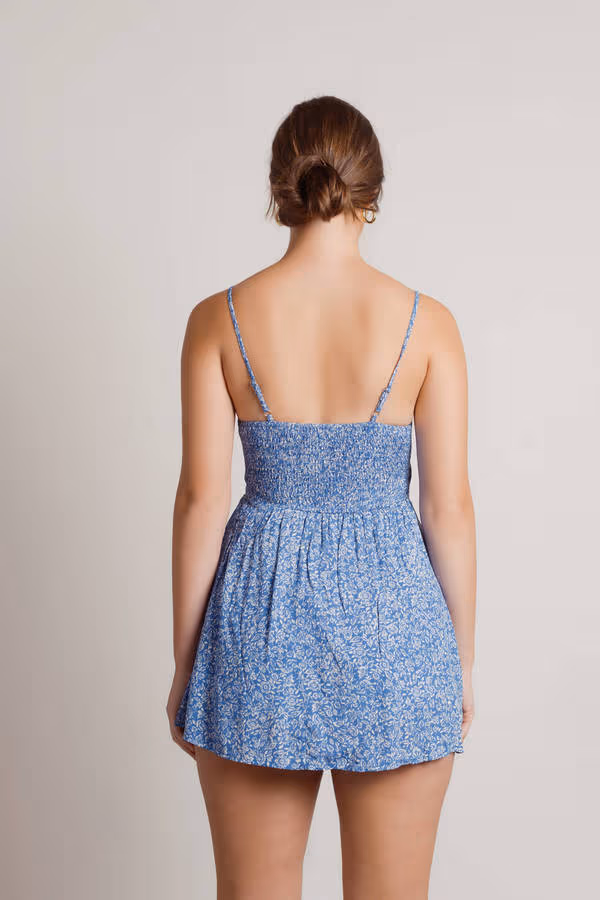 On The Spot Floral Romper - Blue