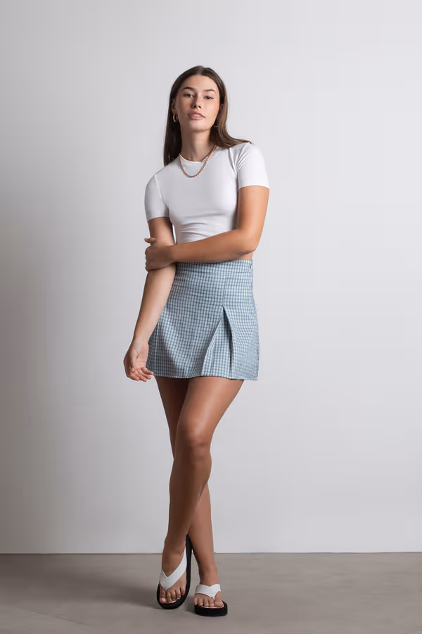 Pate Choux Plaid Mini Skirt - Blue