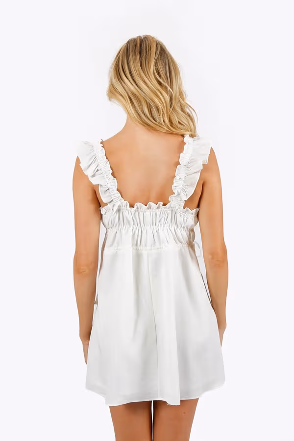 Jemille Pleated Babydoll Mini Dress - White