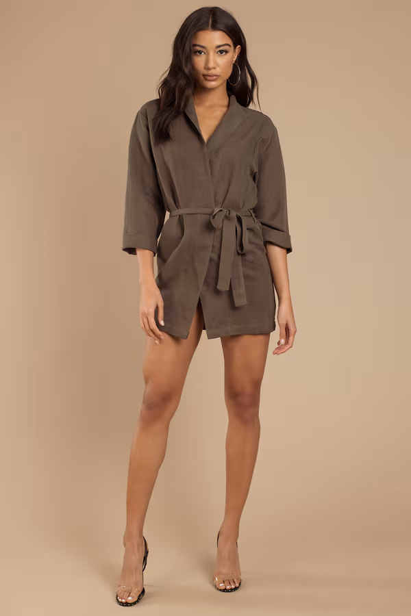 Stillwater The Ines Collared Wrap Mini Dress - Olive