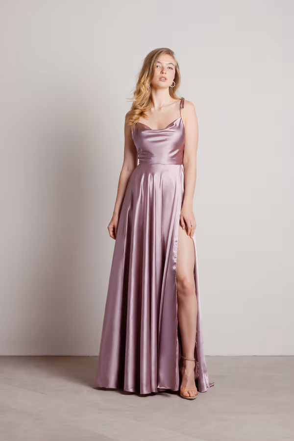 For The Drama Satin High Slit Maxi Dress - Sage