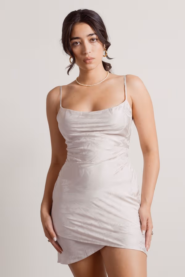 Tavi Satin Bodycon Mini Dress - Beige