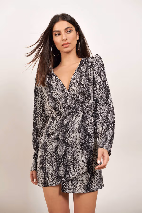 Be On Time Snake Print Puff Sleeve Mini Dress - Multi