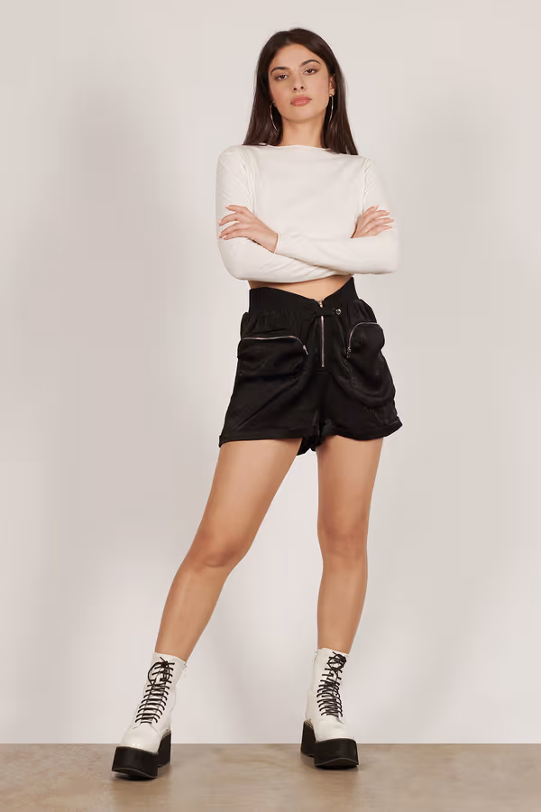 Amelie Zip Front Shorts - Black