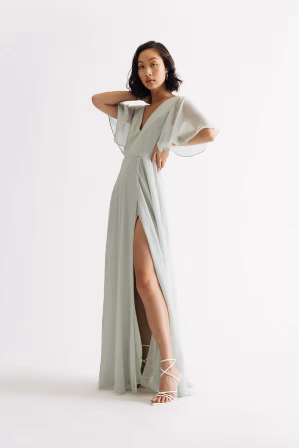 Come Closer To Me Butterfly Sleeve High Slit Maxi Dress - Ivory