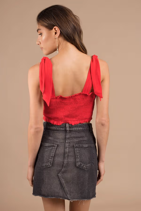 All Smocked Out Crop Top - Red