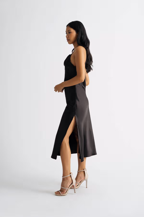 Bri Wine Cowl Neck Midi Dress