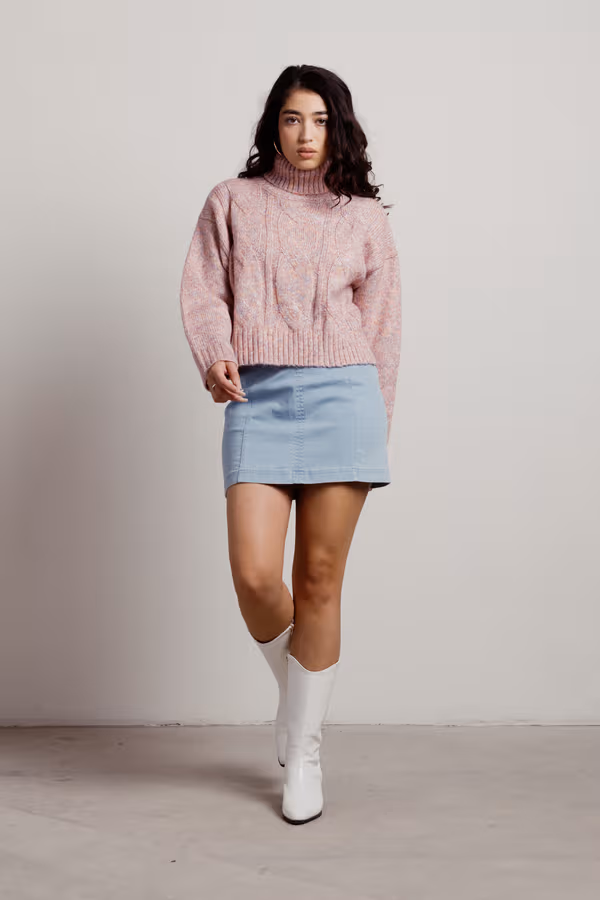 Extra Passion Marbled Turtleneck Sweater - Pink Multi