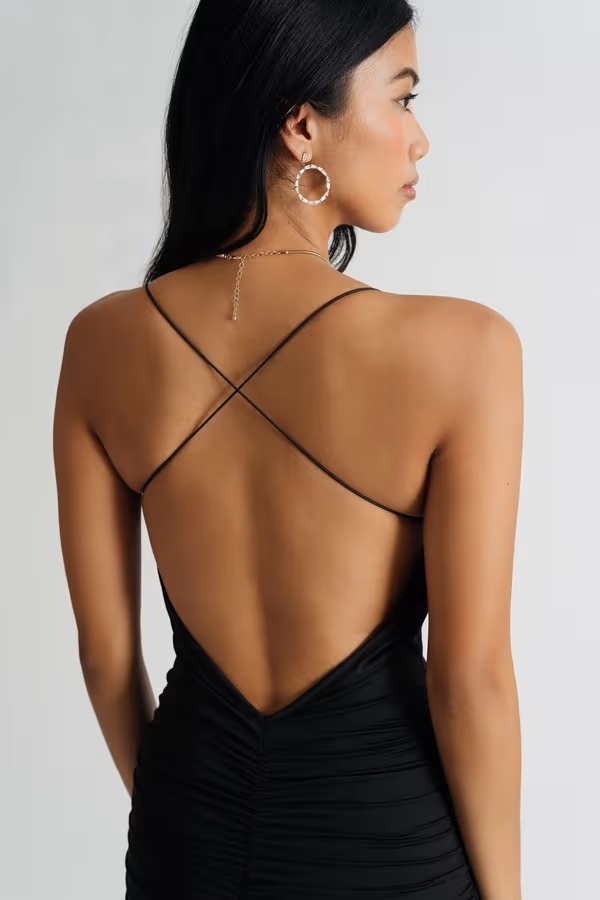 Put It Together Cross Back Bodycon Mini Dress - Black