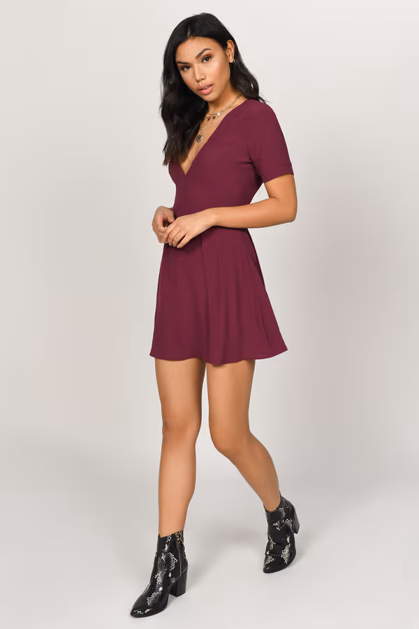 Kristi Mesh A-line Mini Dress - Wine