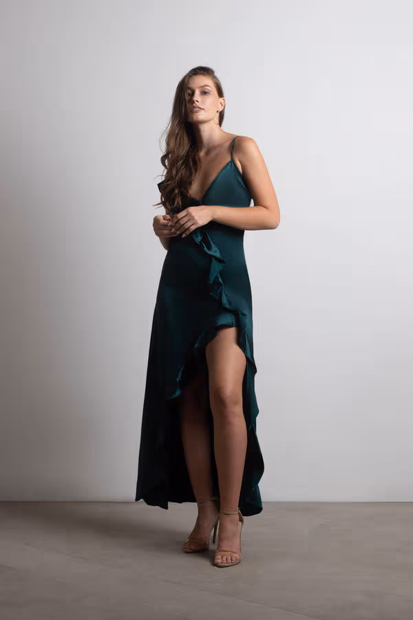 Alisa Asymmetrical Ruffle Maxi Dress - Hunter Green