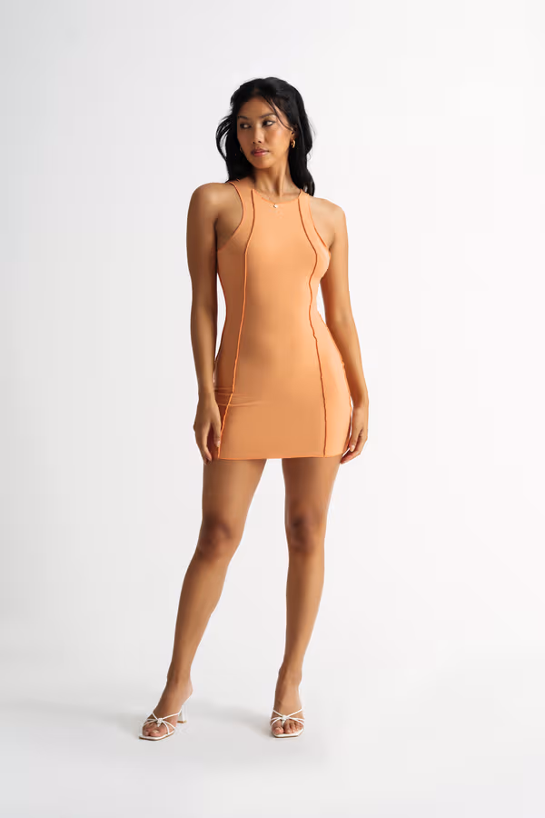 Saturn Exposed Stitch Bodycon Mini Dress - Orange