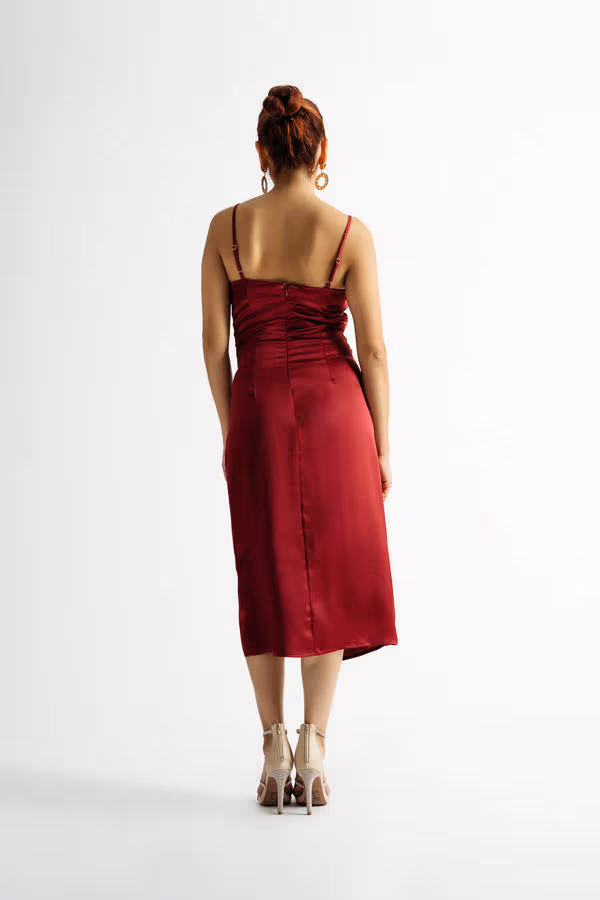 Emma Satin Cowl Neck Midi Dress - Purple