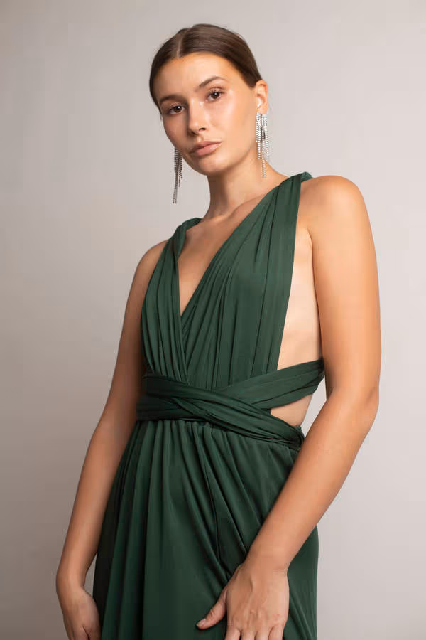 Think It Through Multiway High Slit Maxi Dress - Hunter Green